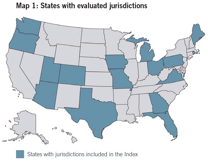 Map 1: States with evaluated jurisdictions